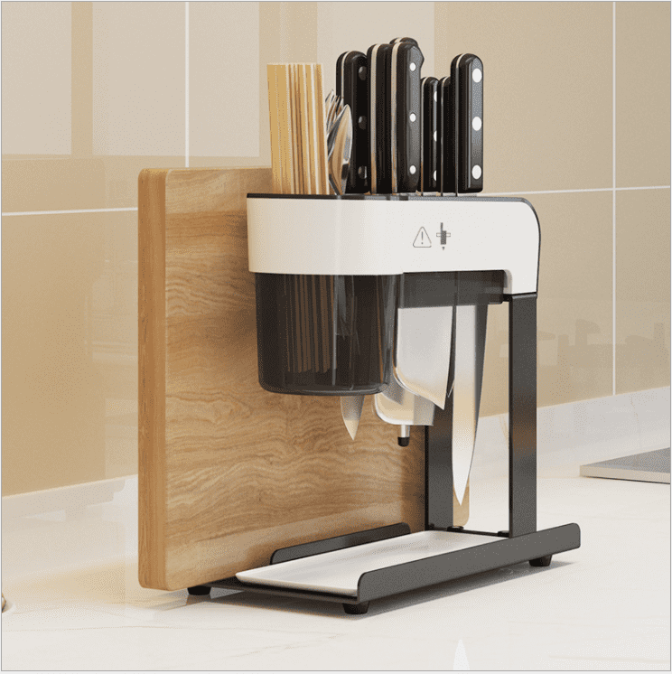 White Stainless Steel Knifes Chopping Board Utensil Storage Rack Organizer.